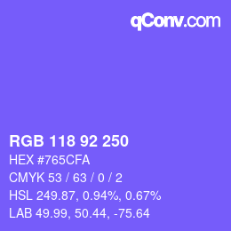 颜色代码: RGB 118 92 250 | qconv.com