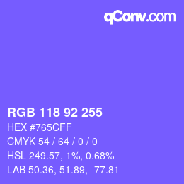 Color code: RGB 118 92 255 | qconv.com