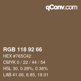 颜色代码: RGB 118 92 66 | qconv.com