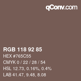 Color code: RGB 118 92 85 | qconv.com