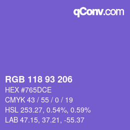 カラーコード: RGB 118 93 206 | qconv.com