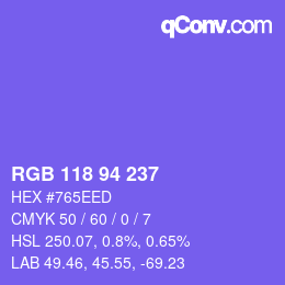 Color code: RGB 118 94 237 | qconv.com