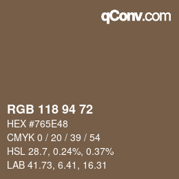 Color code: RGB 118 94 72 | qconv.com
