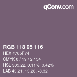 カラーコード: RGB 118 95 116 | qconv.com