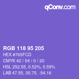 Farbcode: RGB 118 95 205 | qconv.com