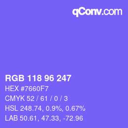 Color code: RGB 118 96 247 | qconv.com