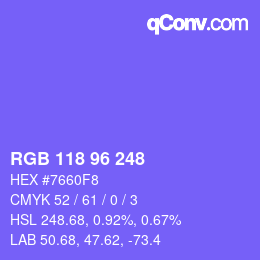 颜色代码: RGB 118 96 248 | qconv.com