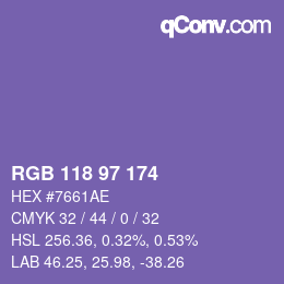Color code: RGB 118 97 174 | qconv.com