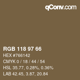 Color code: RGB 118 97 66 | qconv.com