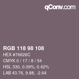 Color code: RGB 118 98 108 | qconv.com