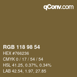 Farbcode: RGB 118 98 54 | qconv.com