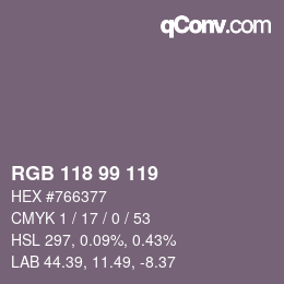 Color code: RGB 118 99 119 | qconv.com