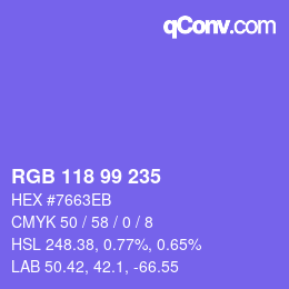 Color code: RGB 118 99 235 | qconv.com