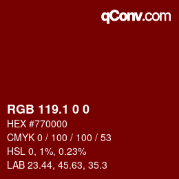 Color code: RGB 119.1 0 0 | qconv.com