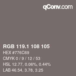 カラーコード: RGB 119.1 108 105 | qconv.com