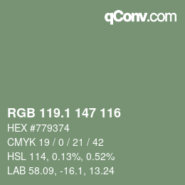 Color code: RGB 119.1 147 116 | qconv.com