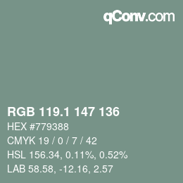 Color code: RGB 119.1 147 136 | qconv.com
