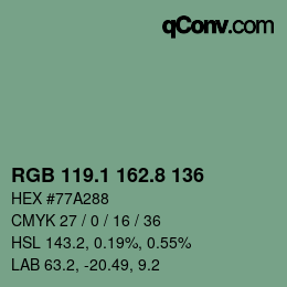 カラーコード: RGB 119.1 162.8 136 | qconv.com