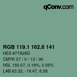 カラーコード: RGB 119.1 162.8 141 | qconv.com