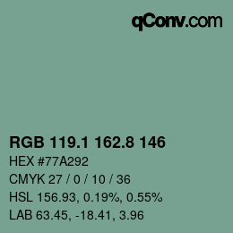 カラーコード: RGB 119.1 162.8 146 | qconv.com