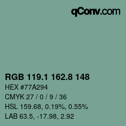 Farbcode: RGB 119.1 162.8 148 | qconv.com