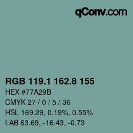 Color code: RGB 119.1 162.8 155 | qconv.com