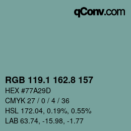 Color code: RGB 119.1 162.8 157 | qconv.com
