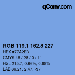 カラーコード: RGB 119.1 162.8 227 | qconv.com