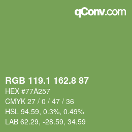 カラーコード: RGB 119.1 162.8 87 | qconv.com
