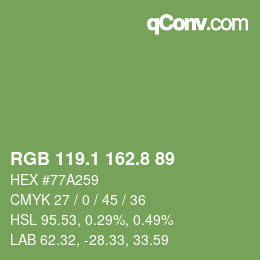 カラーコード: RGB 119.1 162.8 89 | qconv.com