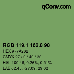 カラーコード: RGB 119.1 162.8 98 | qconv.com