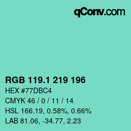 カラーコード: RGB 119.1 219 196 | qconv.com