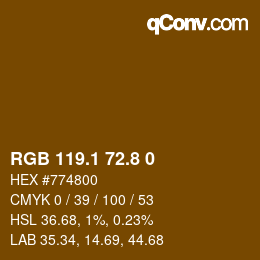 Color code: RGB 119.1 72.8 0 | qconv.com