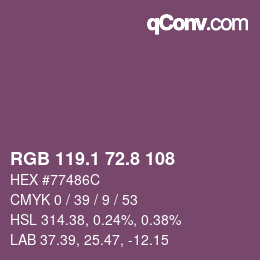 カラーコード: RGB 119.1 72.8 108 | qconv.com