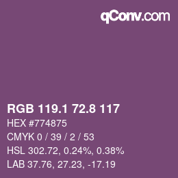 カラーコード: RGB 119.1 72.8 117 | qconv.com