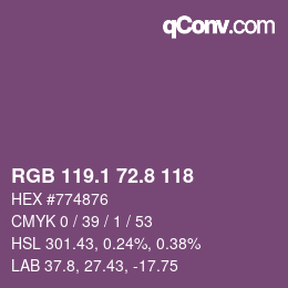 カラーコード: RGB 119.1 72.8 118 | qconv.com