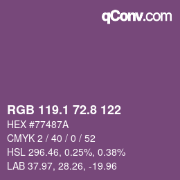 カラーコード: RGB 119.1 72.8 122 | qconv.com