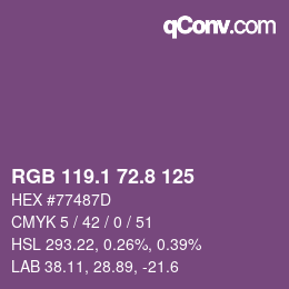 カラーコード: RGB 119.1 72.8 125 | qconv.com