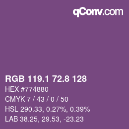 カラーコード: RGB 119.1 72.8 128 | qconv.com