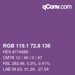 カラーコード: RGB 119.1 72.8 136 | qconv.com