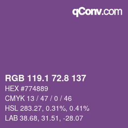 カラーコード: RGB 119.1 72.8 137 | qconv.com