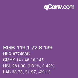 カラーコード: RGB 119.1 72.8 139 | qconv.com