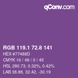 カラーコード: RGB 119.1 72.8 141 | qconv.com