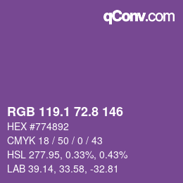 カラーコード: RGB 119.1 72.8 146 | qconv.com