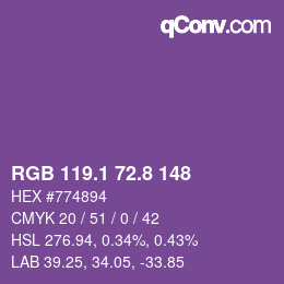 カラーコード: RGB 119.1 72.8 148 | qconv.com