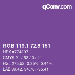 カラーコード: RGB 119.1 72.8 151 | qconv.com
