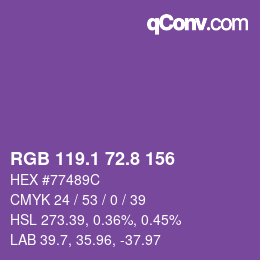 カラーコード: RGB 119.1 72.8 156 | qconv.com