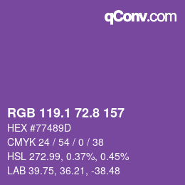 カラーコード: RGB 119.1 72.8 157 | qconv.com
