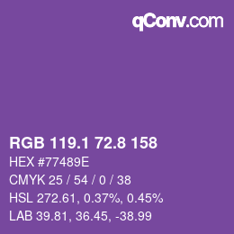 カラーコード: RGB 119.1 72.8 158 | qconv.com