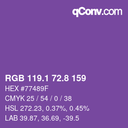 カラーコード: RGB 119.1 72.8 159 | qconv.com
